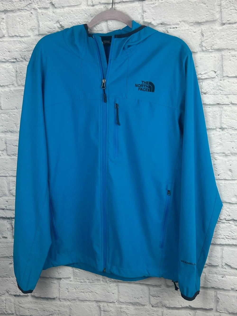 The North Face WindWall Hooded Soft Shell Jacket Blue Full Zip Men’s Large